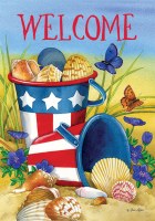 12" x 18" Mini Red, White and Blue Beach Pails Welcome Garden Flag