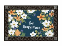 18" x 30" Navy Floral Our Happy Place Doormat