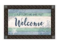 18" x 30" Blue and Green Flip Flops and Bare Feet Welcome Doormat