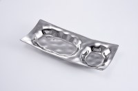 8" x 19" Silver Ceramic Double Compartment Chip & Dip Server by Pampa Bay