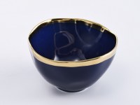 6" Round Navy With Gold Trim Ceramic Serving Bowl by Pampa Bay