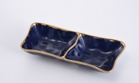 6" x 13" Navy With Gold Trim Double Compartment Server  by Pampa Bay