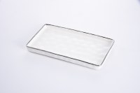 8" x 14" White With Silver Trim Ceramic Serving Tray