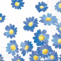 5" Square Blue Daisies on White Beverage Napkins