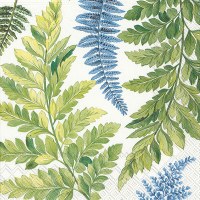 5" Square Blue and Green Fronds Beverage Napkins