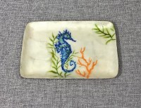 6" x 8" Painted Blue Seahorse Capiz Tray