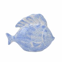 12" Light Blue and White Ceramic Fish Decor