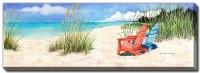 20" x 60" Blue and Red Beach Chairs Happiness Is Canvas Wall Art