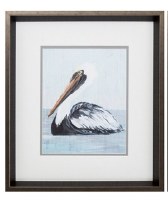 17" x 15" White and Gray Pelican Profile With Brown Frame  Under Glass