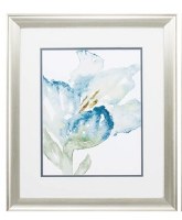 22" x 19" Blue Watercolor Left Facing Tulip in Silver Frame Under Glass