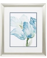 22" x 19" Blue Watercolor Right Facing Tulip With Silver Frame  Under Glass