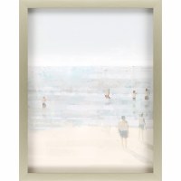 34" x 27" Blue and Tan Emerald Beach II Wall Art in Silver Shadow Box Frame