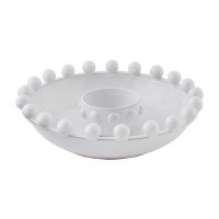 13" Round White Beaded Rim Chip and Dip Bowl by Mud Pie