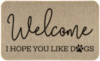 18" x 30" Beige and Black Welcome I Hope You Like Dogs Floo Doorrmat