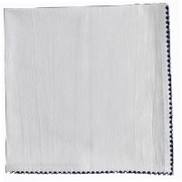 20" Square White With Emroidered Navy Edge Fabric Napkin