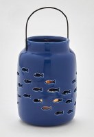 8" Blue Ceramic School of Fish Cutout Lantern