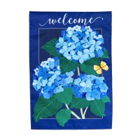 28" x 44" Blue Hydrangea Blossoms Welcome Garden Flag