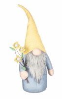 20" Blue Gnome With Yellow Hat and Flowers