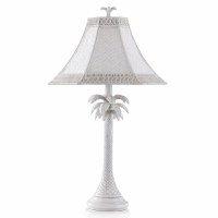 28" Whitewashed Palm Table Lamp With Woven Rattan Shade