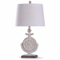 30" Distressed White Polyresin Carved Anchor Compass Table Lamp