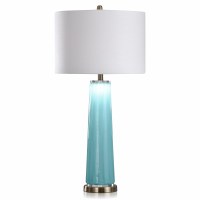 34" Ocean Blue Glass Column Table Lamp