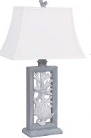 32" Misty Gray Openwork Shell Coral Rectangle Table Lamp
