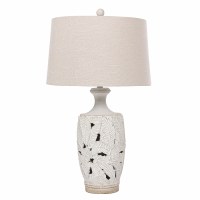 31" Distressed White Openwork Leaves Table Lamp