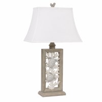 32" Distressed White Turtle and Coral Rectangle Table Lamp