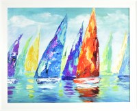 26" x 32" Orange Sailboat on the Right Gel Textured Coastal Print in White Frame