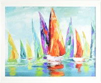 26" x 32" Orange Sailboat in the Center Gel Textured Coastal Print in White Frame