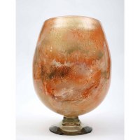 15" Orange and Gold Goldfinch Finish Glass Footed Urn