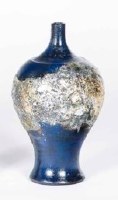 12" Weathered Cobalt Ceramic Genie Vase