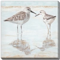 24" Square Light Blue and Tan Sandpiper Couple Canvas Wall Art