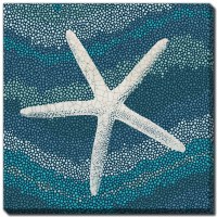 18" Square Starfish on Teal and Blue Dots Embellished Canvas Wall Art