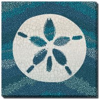 18" Square Sand Dollar on Teal and Blue Dots Embellished Canvas Wall Art