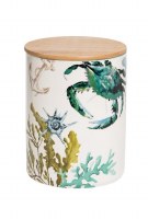 7" Blue Green Crab Container With Wood Lid