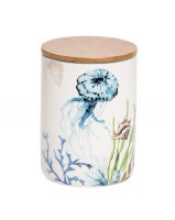5" Blue Jellyfish Container With Wood Lid
