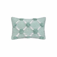 14" x 22" Aqua and White Tufted Lumbar Pillow