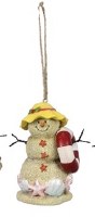 4" Yellow Hat Sand Snowman Holding Ring Float Ornament