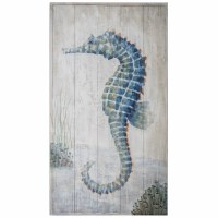 36" x 20" Blue and Gray Seahorse II Slats Wall Plaque