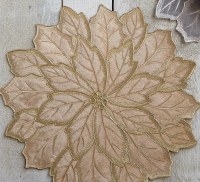 16" Round Gold Embroidered Velvet Poinsettia Placemat