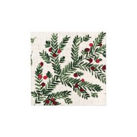 5" Square Red and Green Holly Berries Beverage Napkins