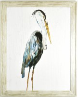 32" x 26" Dark Blue Heron Gel Textured Print in Gray Frame