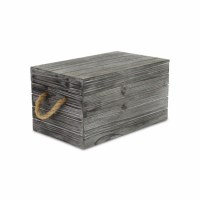 16" Black Wash Wooden Crate With Side Rope Handles