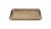 13" x 17" Natural Wood Tray With Metal Handles