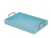 10" x 16" Light Blue Wood Tray With Gold Handles