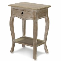 26" Whitewashed Wood French Country One Drawer Side Table