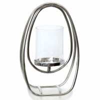 13" Oval Silver Metal Loop Hurricane Candleholder