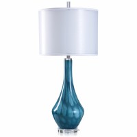 36" Two Toned Blue Glass Lamp With Crystal Base