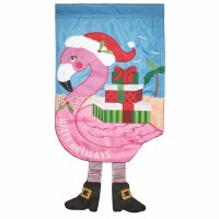 18" x 13" Mini Happy Holidays Flamingo With Gifts Garden Flag